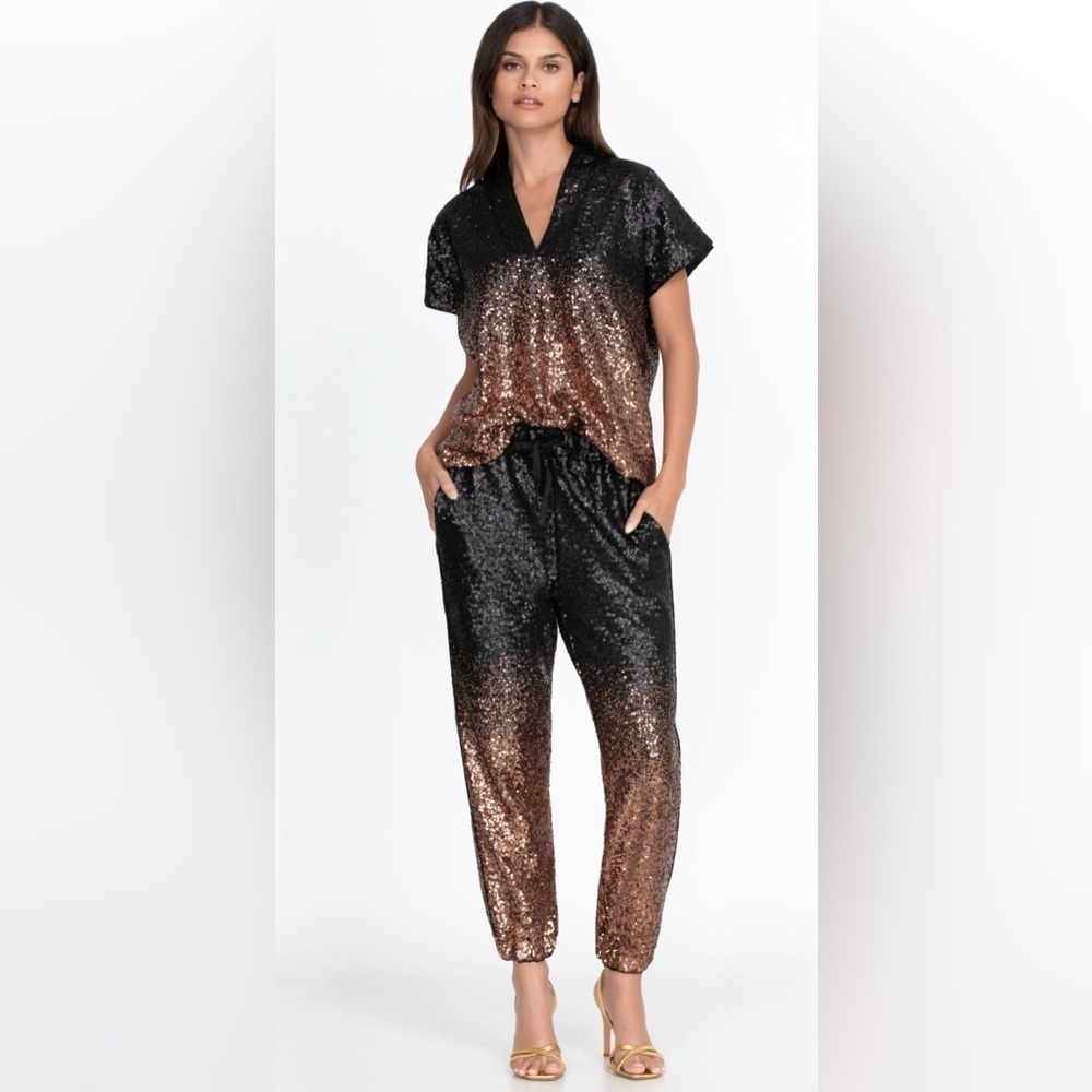 NWT Johnny Was Sequin Gold Jett Jogger Pants Black Bronze Ombré Size M